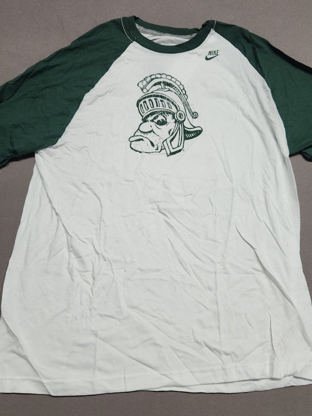 Nike Michigan Spartans Raglan T Shirt Adult XL Cotton Blend Green White 134
